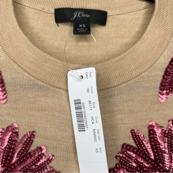 J CREW Camel & Pink Sequin Flower Jackie Cardigan Sweater - AE171 - Sz XS - Picture 4 of 10